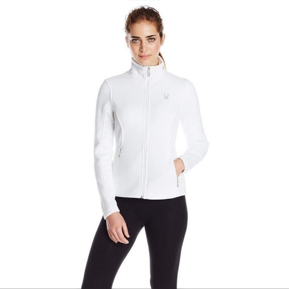Spyder Jackets & Blazers - Spyder Womens White Knit Core Full Zip Ribbed Sweater Mock Neck Ski Jacket M